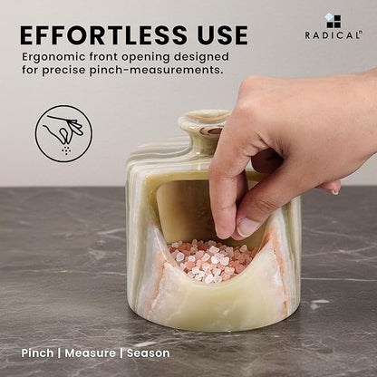 Radicaln Marble Salt Cellar 4.5" Inch Green Handmade Salt Jar & Table Pig Salt Cellar Storage For Kitchen Countertop, Ideal Salt Container, Salt Dish & Sugar Bowl For Table