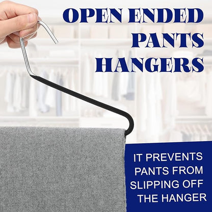 24 Pcs Threehoney Velvet Metal Pants Hanger Non-Slip Heavy Duty 13. 58 Inches-inch Long Open Ended Hangers Closet Space Saving Clothes Hanger Set for Pants Trouser, Blankets, and Jeans, Scarf, Black
