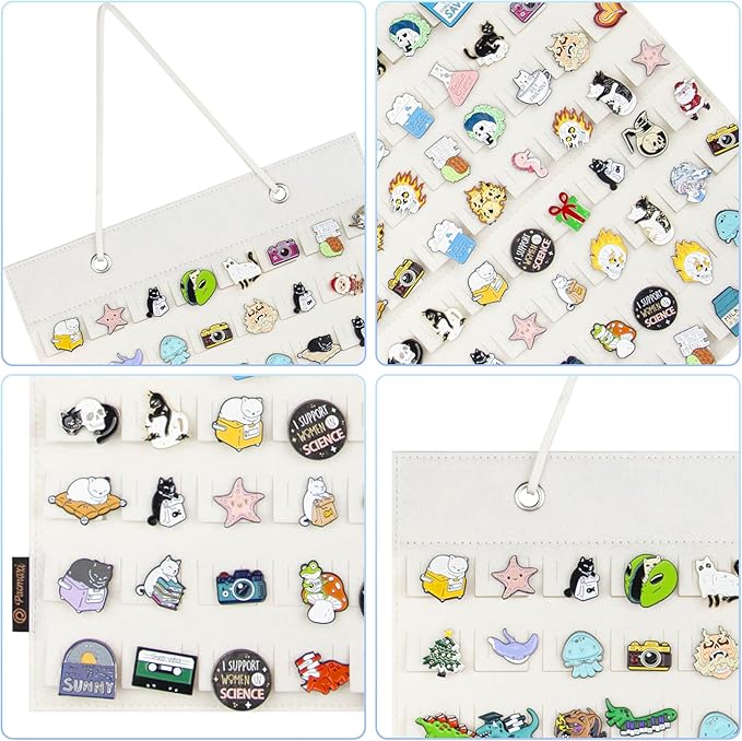 PACMAXI Hanging Brooch Pin Organizer, Display Pins Storage Case, Brooch Collection Storage Holder, Holds Up to 96 Pins.(Not Include Any Accessories) (S-96 Slots, Ivory White, Small)
