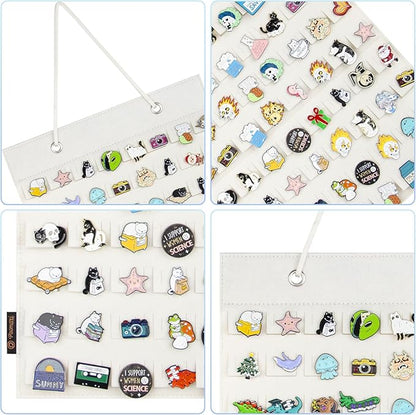 PACMAXI Hanging Brooch Pin Organizer, Display Pins Storage Case, Brooch Collection Storage Holder, Holds Up to 96 Pins.(Not Include Any Accessories) (S-96 Slots, Ivory White, Small)