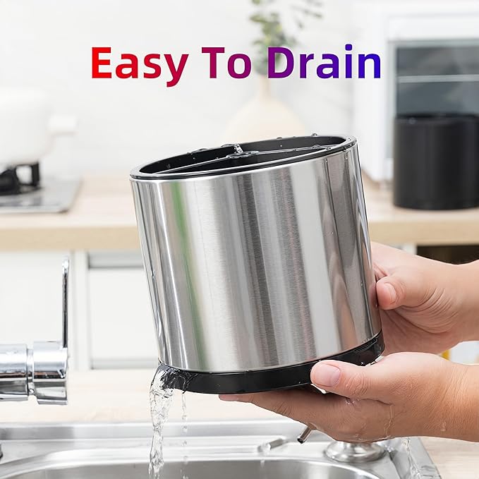 LIBODOUR Kitchen Utensil Holder Small 360°Rotating For Counter Organizer Stainless Steel Storage Silverware Caddy 3 Compartment Flatware Spoon Spatula Tool Cutlery Container