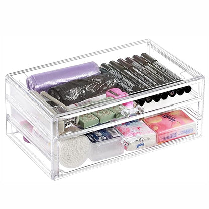 Cq acrylic Clear acrylic organizers Countertop,2 Large Drawers stackable storage bins,clear storage bins for Vanity Jewelry,Hair Accessory,Beauty,Skin Care,Skincare Product stackable storage drawers