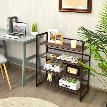 Tangkula 4-Tier Metal Shoe Rack, Stackable Flat & Slant Adjustable Shoe Storage Stand, Space Saving Shoes Shelf, Freestanding Shoes Rack Organizer for Entryway, Hallway