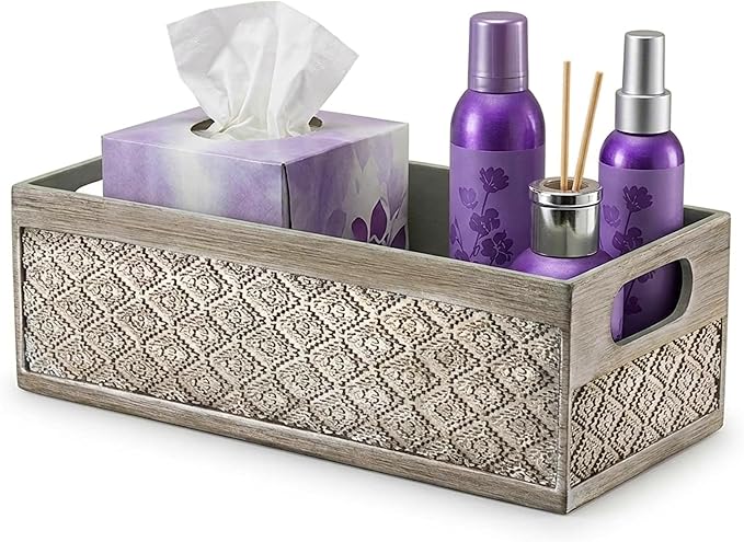 Creative Scents Dublin Silver Bathroom Decor Box Toilet Paper Holder Storage Basket - Decorative Toilet Tank Topper Bathroom Storage Organizer - Bathroom Sink Organizer Countertop Container