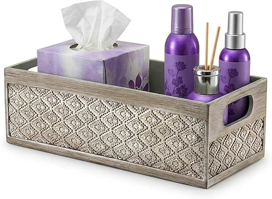 Creative Scents Dublin Silver Bathroom Decor Box Toilet Paper Holder Storage Basket - Decorative Toilet Tank Topper Bathroom Storage Organizer - Bathroom Sink Organizer Countertop Container