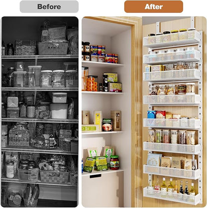 Pantry Door Organizers and Storage, 8-Tier Large Metal Heavy-Duty Frame Over the Door Spice Rack, 2 in 1 Wall-Mounted or Hanging shelf for Kitchen, Bathroom, Laundry Room, Bedroom, Closet &Nursery
