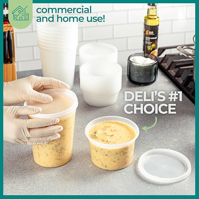 JoyServe 16 Sets Deli Containers with Lids – 16oz & 32oz – Leak Proof, Microwaveable, Dishwasher & Freezer Safe – Plastic Food Storage & Soup Containers