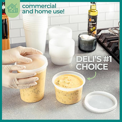 JoyServe 16 Sets Deli Containers with Lids – 16oz & 32oz – Leak Proof, Microwaveable, Dishwasher & Freezer Safe – Plastic Food Storage & Soup Containers