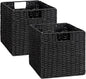StorageWorks 11 inch Wicker Baskets, Handwoven Storage Cubes with Handles, Foldable Paper Rope Basket for Organizing, Black, 2 Pack