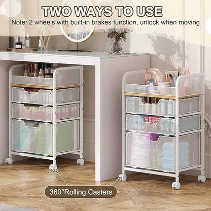Hongtamoya Makeup Organizer Cart with Drawers, Floor Skincare Organizers Make Up Organizers Vanity Organizer Cosmetic Display Cases Holder for Skin Care Perfume Nail Polish Brush Hair Tool, White