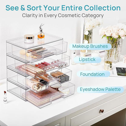 Vtopmart 12.1''W Clear Stackable Storage Drawers,2 Pack Acrylic Plastic Organizers Bins for Makeup Palettes, Cosmetics, and Beauty Supplies,Ideal for Vanity, Bathroom,Cabinet,Desk Organization