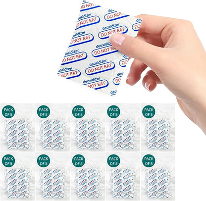 1000cc 50 Packs Food Grade Oxygen Absorbers - 5 Packs x 1 Vacuum Bag for Long Term Food Freshness - O2 Absorber for Canning & Preserving