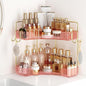 Delicate Pink 2-Tier Corner Counter Organizer with Expandable Hooks | Bathroom, Kitchen & Vanity Storage for PET Makeup, Skincare & Jewelry
