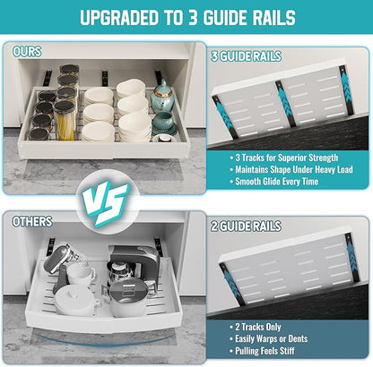 Pull Out Cabinet Organizer, Adjustable Width 16"-22" & Depth 12"-20", No Drill, for Kitchen, Pantry, Bathroom, White