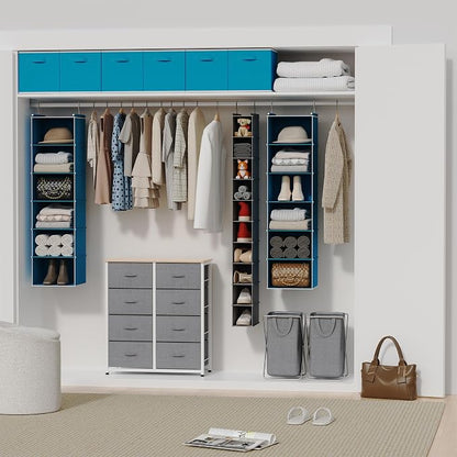 MAX Houser 6-Shelf Hanging Closet Organizer, Hanging Storage Shelves with 2 Sturdy Hooks Space-Saving for Bedroom, Foldable (Blue)