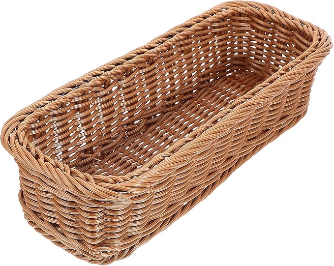 Angoily Rattan Woven Basket Tableware Storage Box for Chopsticks Forks Knives Lightweight Kitchen Utensil Organizer 11.81X4.33X2.75 Inches Compact Holder