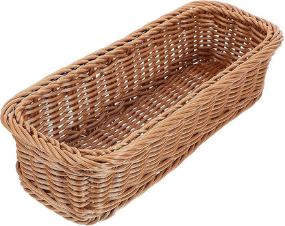 Angoily Rattan Woven Basket Tableware Storage Box for Chopsticks Forks Knives Lightweight Kitchen Utensil Organizer 11.81X4.33X2.75 Inches Compact Holder