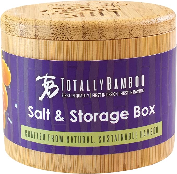 Totally Bamboo Salt Cellar Bamboo Storage Box with Magnetic Swivel Lid, 6 Ounce Capacity, "Take Life with a Grain of Salt" Engraved on Lid