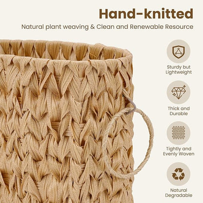 Toilet Paper Storage Wicker Paper Basket Bathroom Organizer Toilet Paper Holder Stand for 6 Mage Rolls Wicker Basket for Bathroom Accessories