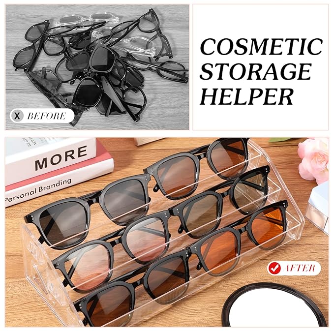 Jetec 2 Pcs Acrylic Card Display Stand Versatile Display for Trading Cards Greeting Card Sunglasses Organizer Nail Polish Holder Essential Oils Cosmetic Cases Eyewear Rack(3 Tiers Style)