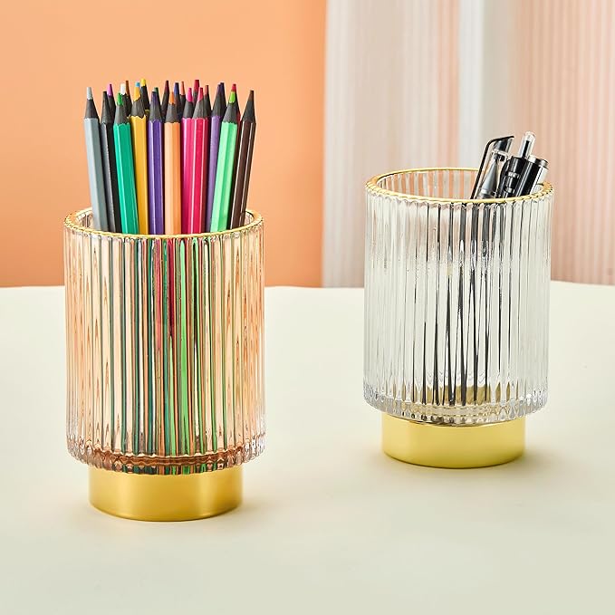 Makeup Brush Holder Organizer,Toothbrush Holders,Desk Pen Pencil Holder,Multifunctional Vintage Glass Brush Cup(A3-27-US)