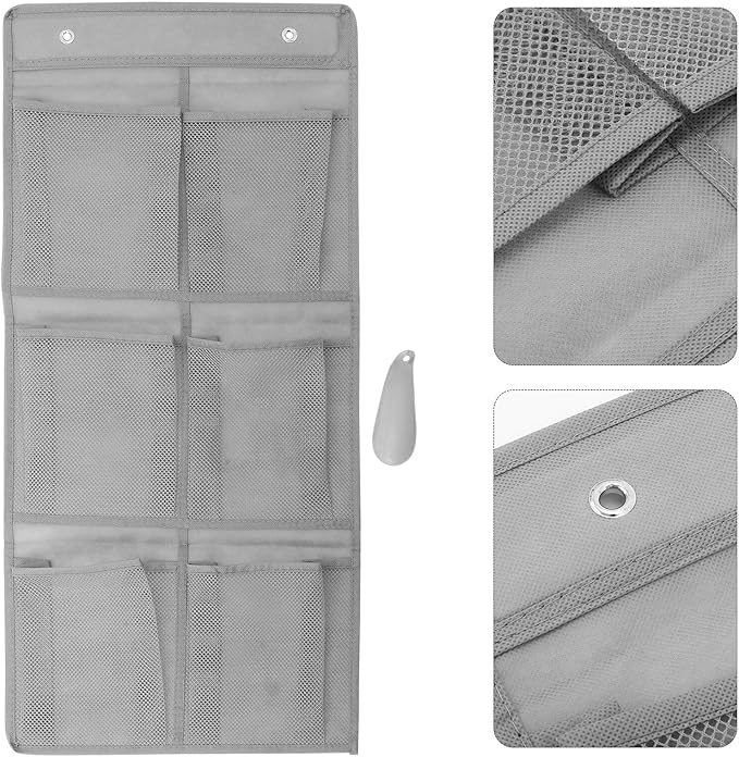 COHEALI Wall-mounted Mesh Shoe Organizer with 6 Pockets for Boots and Sneakers over Door Hanging Shoe Rack Narrow Design with Horn Space-saving Storage for Bedroom and Apartment 2pcs Set