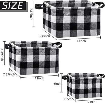 Boao 6 Pcs Buffalo Plaid Basket Square Storage Basket Black and White Buffalo Check Basket Bin Solid Storage Organizer with Handles Collapsible Square Organizer for Home Office