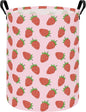 Round Foldable Girls' Storage Basket Kids Laundry Hamper Pink Gift Basket Suitable For Home Decoration Office and Toy Storage(Strawberry)