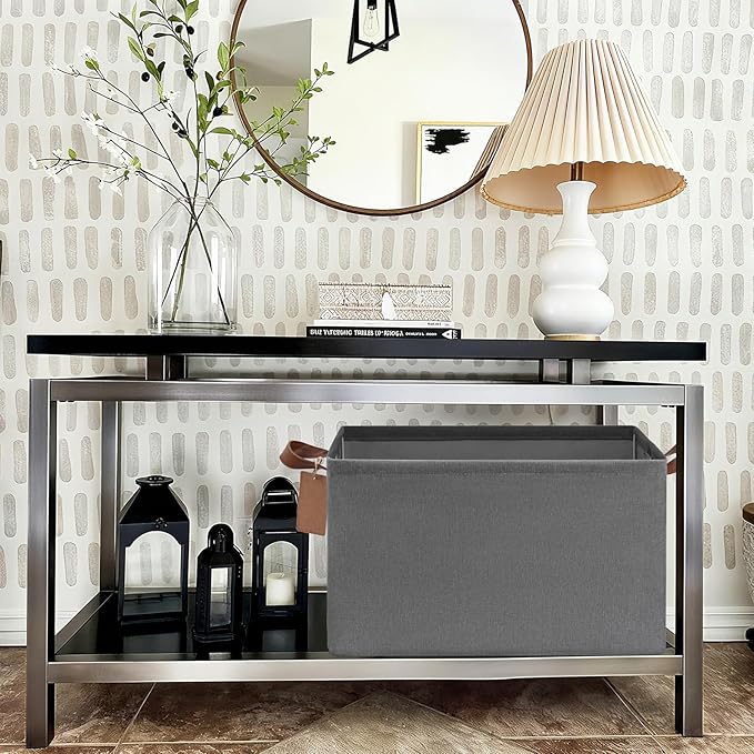 CHICVITA Storage Baskets for Shelves, 19" x 13" x 11" Fabric Storage Bins with Metal Frame Handles, Extra Large Closet Storage Baskets for Organizing, Gray, 2-Pack