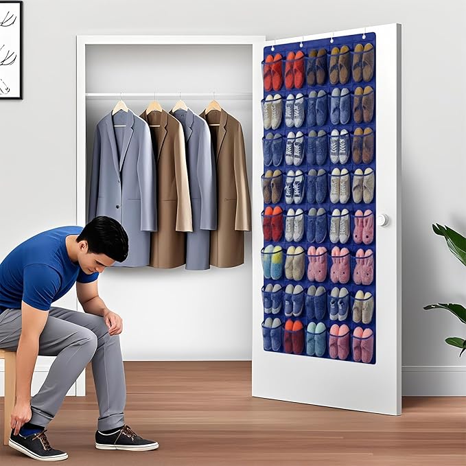 40-Pocket Over the Door Shoe Organizer - Large Mesh Pocket Hanging Shoe Organizer,Behind the Door Shoes Storage Holder Hanger