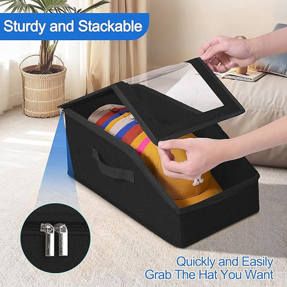 Dofilachy 2-PCS Large Capacity, Stackable Hat Storage For Baseball Caps– Holds up to 28 Caps, Dust-Proof Storage Box with a Fully Transparent Lid – Ideal for Closet & Wardrobe, Black