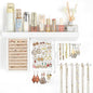 SOLIMINTR Hanging Jewelry Organizer Wall Mount with Rustic Wood Shelf, Ring Display Box, Ear Studs Earring Holder, Rotating Necklace Holder Organizer White
