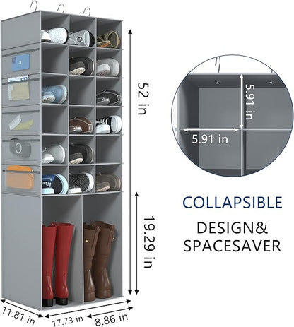 Libeder Hanging Shoe Organizer for Closet,18 Sections Shoe Hanging Closet Organizers & 2 Large Pocket for Boot Storage, Closet Organizers and Storage Space-Saving Shoe Rack & Holder,Grey