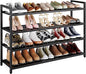 4-Tier Heavy Duty Metal Shoe Rack, 200 lbs Load Capacity Shoe Organizer with Reinforced Steel Tubes, No-Wobble Free Standing Shoe Shelf for Entryway, Closet, Bedroom, Dorm – Easy Assembly, Black