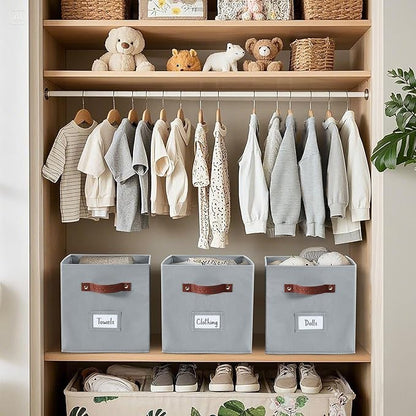 DECOMOMO Storage Baskets, 13x15x13 Storage Cube Bins with Labels for Organizing Shelves Kallax (Kallax / 4pcs, Grey)