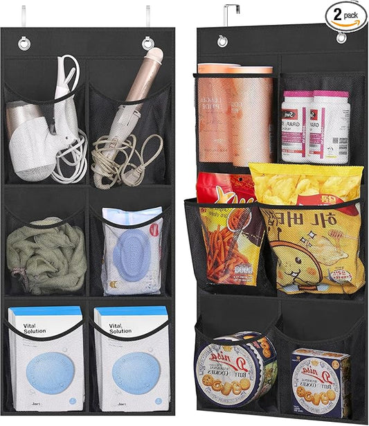 KIMBORA 2 Packs Narrow Over the Door/Wall Shoe Organizer, Small Hanging Shoe Rack for Closet with Clear Mesh Pocket for Bathroom, RV, Pantry, Camping (Black)
