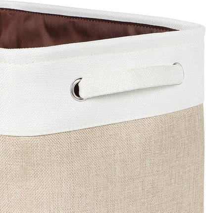 Foldable Storage Bin Collapsible Fabric Storage Basket Cube with Durable Handles Closet Organizer Bins for Organizing Shelves Drawers, Set of 3, 12" x 10" x 9.5", Beige