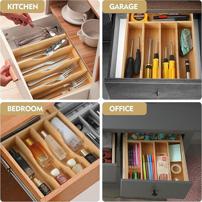 Upassion Bamboo Kitchen Drawer Organizer, 8.25 Inch Utensil Organizer Silverware Utensil Holder for Samll Drawer, Silverware Organizer for Cutlery Knives, Natural