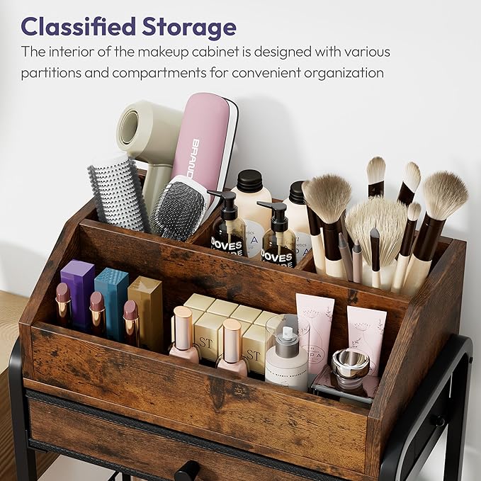 SWTYMIKI Rolling Makeup Organizer Cart - Floor Skincare Storage with Non-woven Drawers, Vanity Organizer Cosmetic Display Cases with Wheels, Cabinet for Skin Care Perfume Nail Polish Brush Hair Tool