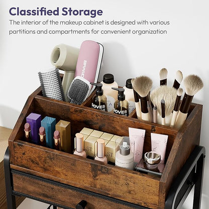 SWTYMIKI Rolling Makeup Organizer Cart - Floor Skincare Storage with Non-woven Drawers, Vanity Organizer Cosmetic Display Cases with Wheels, Cabinet for Skin Care Perfume Nail Polish Brush Hair Tool