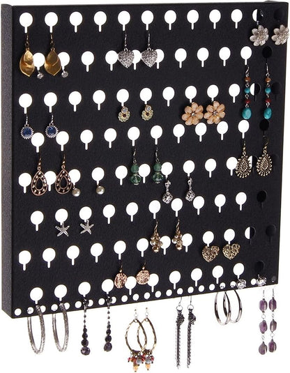 Angelynn's Wall Mounted Earring Holder Organizer Display for Small and Medium Women Post Stud Dangle Pierced Earrings, Hanging Closet Jewelry Storage Rack, Sariea Black 12"x12"