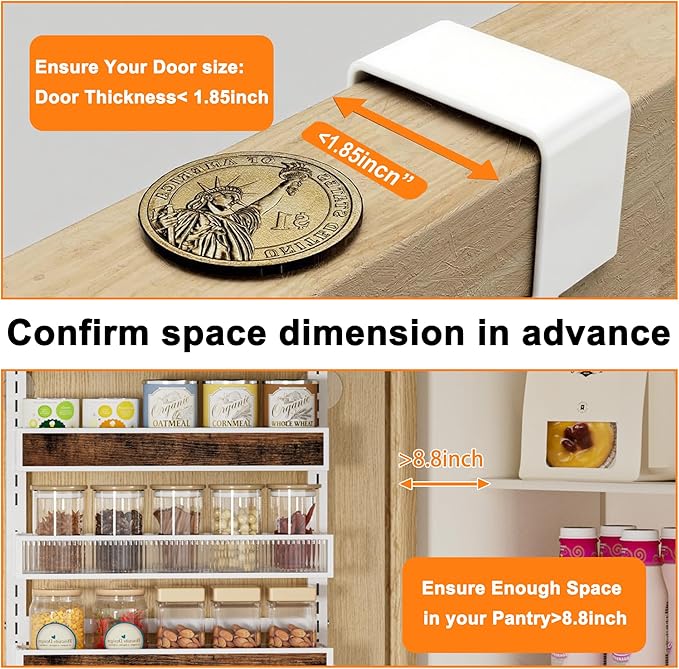 6 Tier Pantry Door Organizer Spice Rack, 2-IN-1 Wall Mount or Hanging Over Door Seasoning Organizer with Adjustable Baskets, Heavy Duty Behind Door Storage Shelves for Pantry, Cabinet and Kitchen
