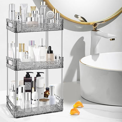 3-Tier Bathroom Counter Organizer Countertop Storage, Dresser Organizer Vanity Tray for Makeup, Perfume Organizer Cosmetics Skincare Shelf - Grey