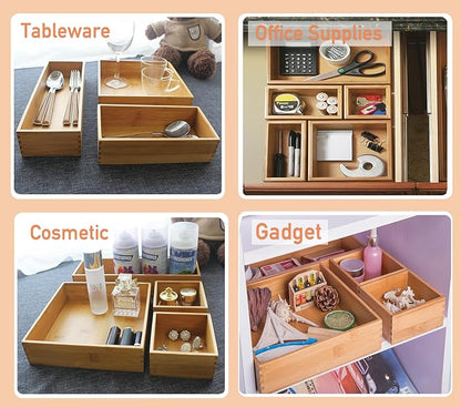 Bamboo Office Supplies Organizer Box Stationery Accessory Organizer Dresser Makeup Tool Drawer Storage Box, Bamboo 8"*4"
