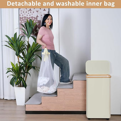 iEGrow 75L Slim Laundry Hamper with Wheels,Clothes Hamper for Laundry,Laundry Basket with Lid & Inner Bag,for Laundry Room, Bedroom, Dormitory Organization,Black