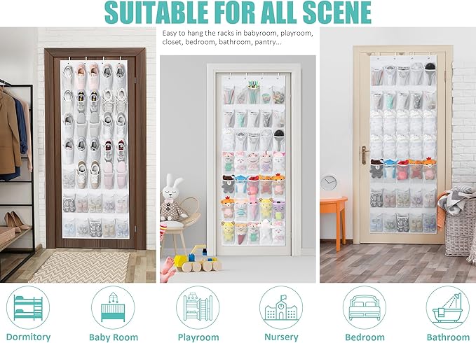 Tiblue Over The Door Shoe Organizer 35 Mesh Pockets Hanging Shoe Organizer Shoe Rack For Door Closet Entryway Bedroom Pantry Organizer - Shoe Holder Hanger For Sneakers, Women High Heeled Shoes White