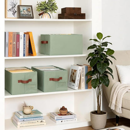 GRANNY SAYS Fabric Storage Bins, Closet Storage Bins for Shelves, Storage Basket with Handles, Collapsible Storage Boxes, Decorative Storage Box, Sage Green, Medium, 3-Pack