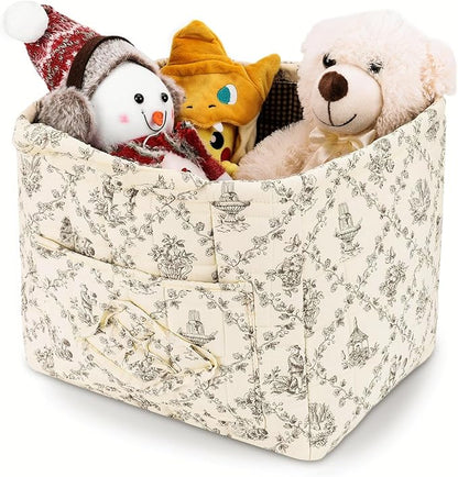 Storage Basket Boho Fabric Large Collapsible Floral Laundry Nursery Hamper Portable Folding Storage for Clothes Toys (Vine-Coffee)