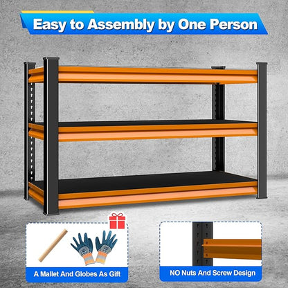 3-Tier Garage Shelving Heavy Duty,48" W Metal Shelving Unit for Garage,1600lbs Load Capacity Utility Rack Shelves & Shelves,48" W x 18" D x 39" H(Orange)