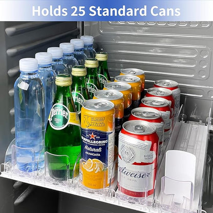 Automatic Soda Can Dispenser for Refrigerator – 5-Row Drink Organizer Holds 25 Cans, Spring-Loaded Pusher, Fits 12oz/16oz/20oz Bottles, No-Tool Assembly